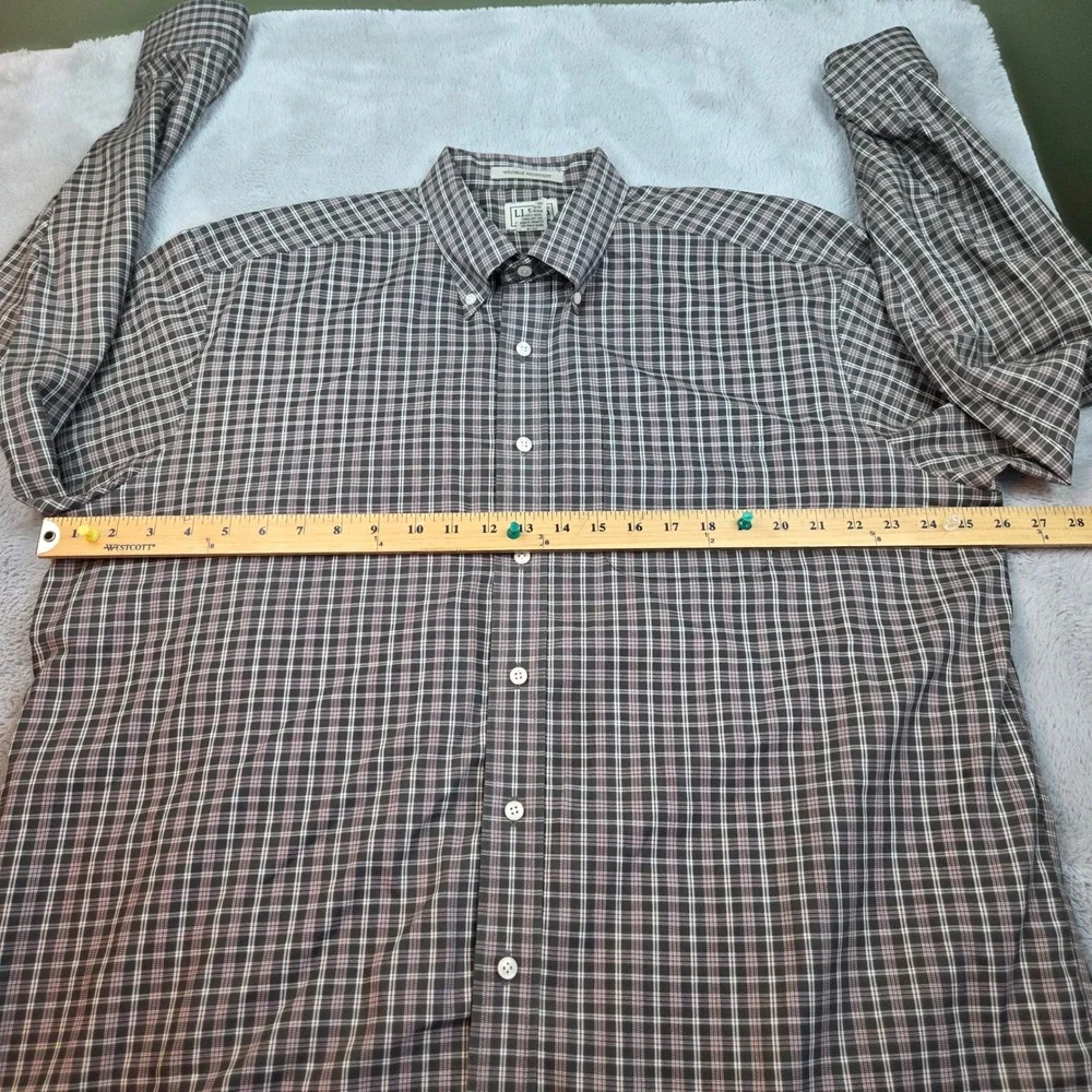 L.L. Bean Button Front Mens XL-REG Plaid Wrinkle Resistant Grey 100% Cotton